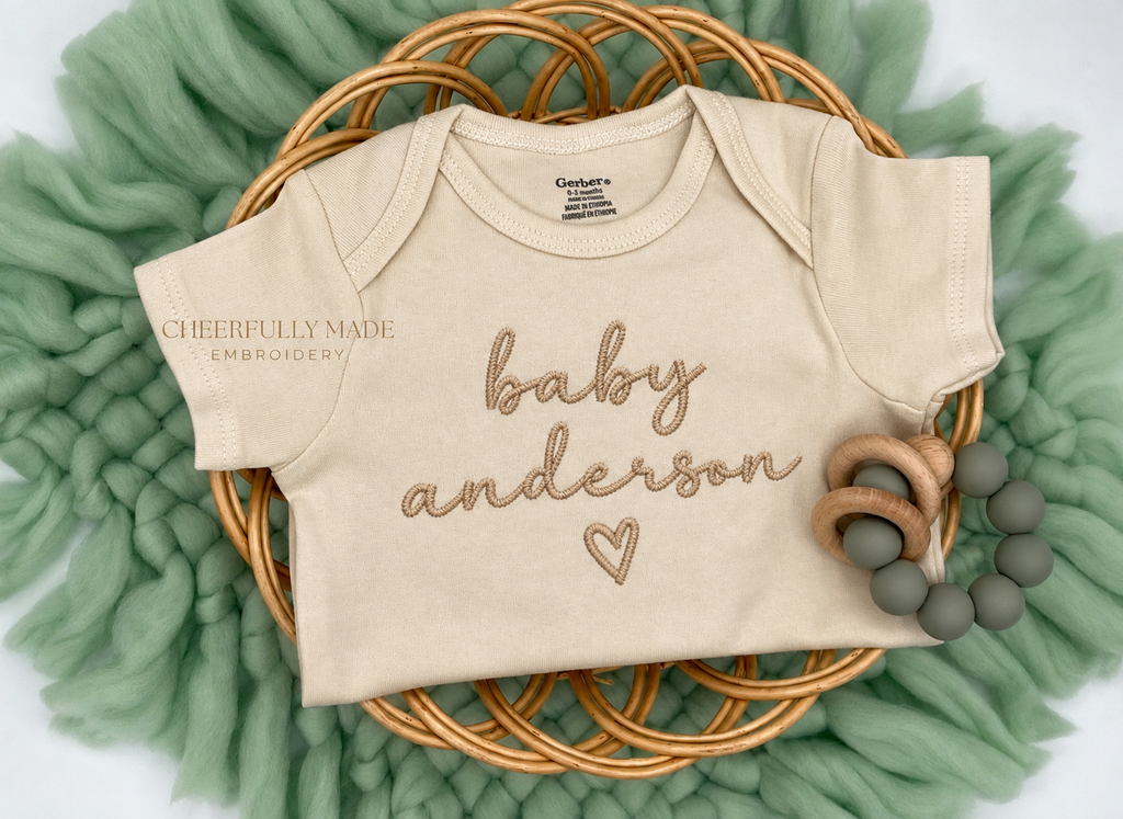 Embroidered Baby Bodysuit, Pregnancy Announcement, Custom Name Baby Announcement Bodysuit, Script Name with Heart